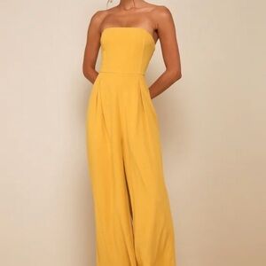 Lulu's Breezy Essential Mustard Yellow Linen Wide-Leg Jumpsuit